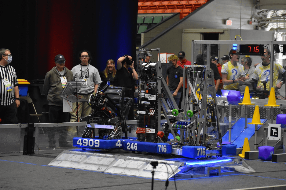 The Lobstah Bots completing a triple balance during the endgame to win one of our qualification matches.