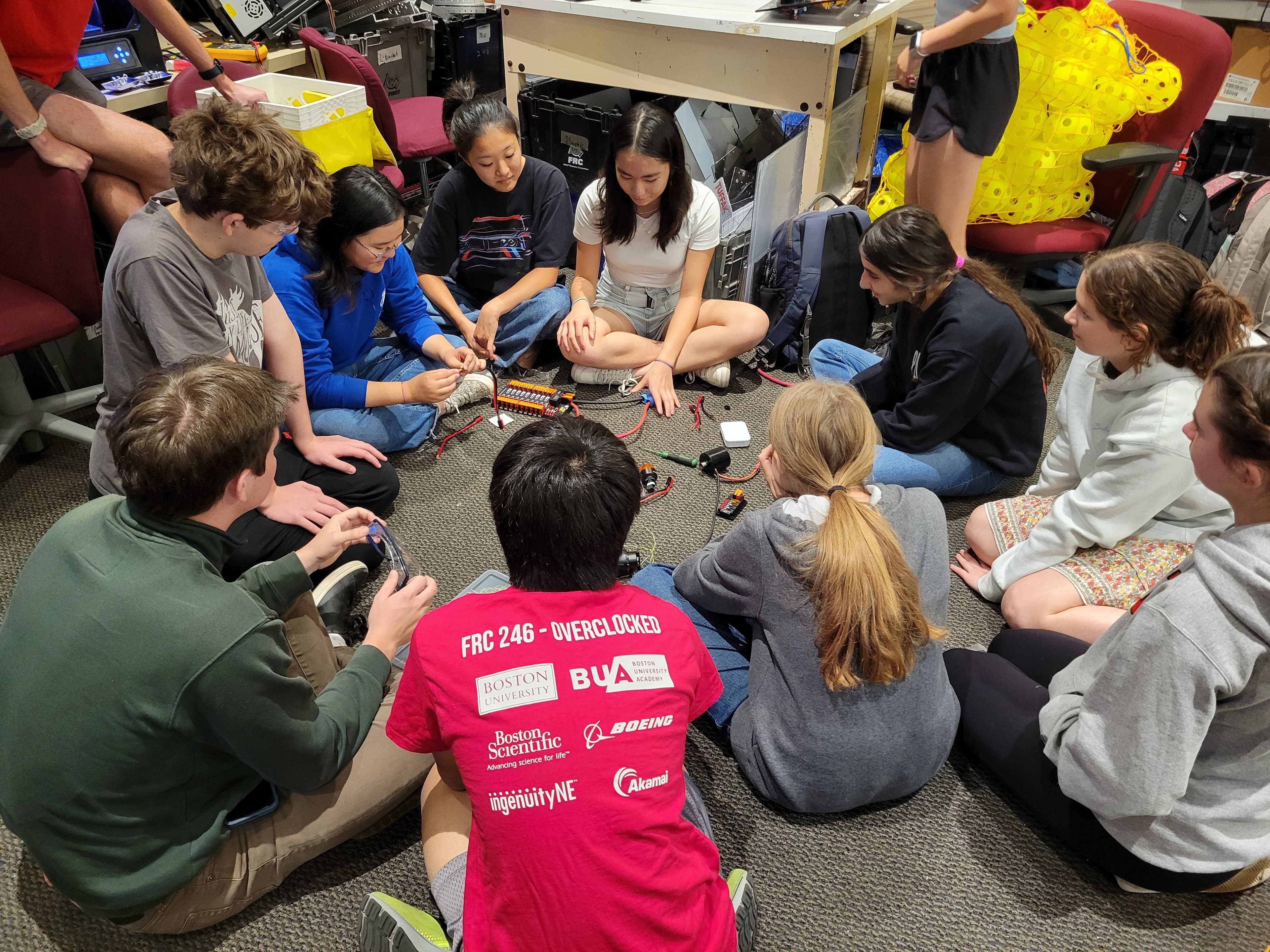 Coco Shen ‘27 and Kendree Chen ‘25 leading electrical trainings for our new students. (Spot the retro Overclocked shirt cameo!)