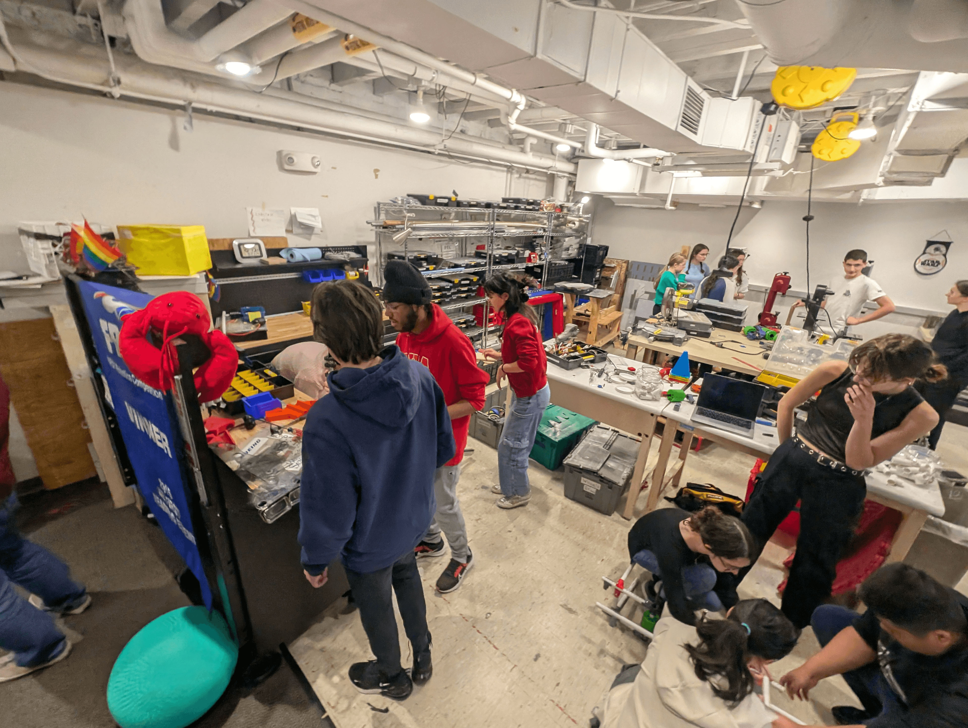 Students work together in the lab space during kickoff.